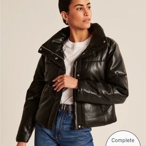 A&F vegan leather puffer jacket in black